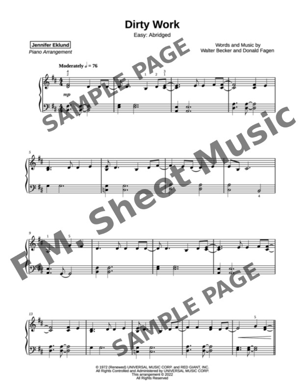 Dirty Work (Easy Piano) By Steely Dan - F.M. Sheet Music - Pop ...